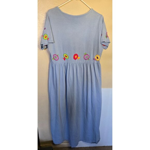 Michael Simon Vintage Embroidered Floral Design Boat Neck Short Sleeve Cotton Lg - Picture 2 of 6